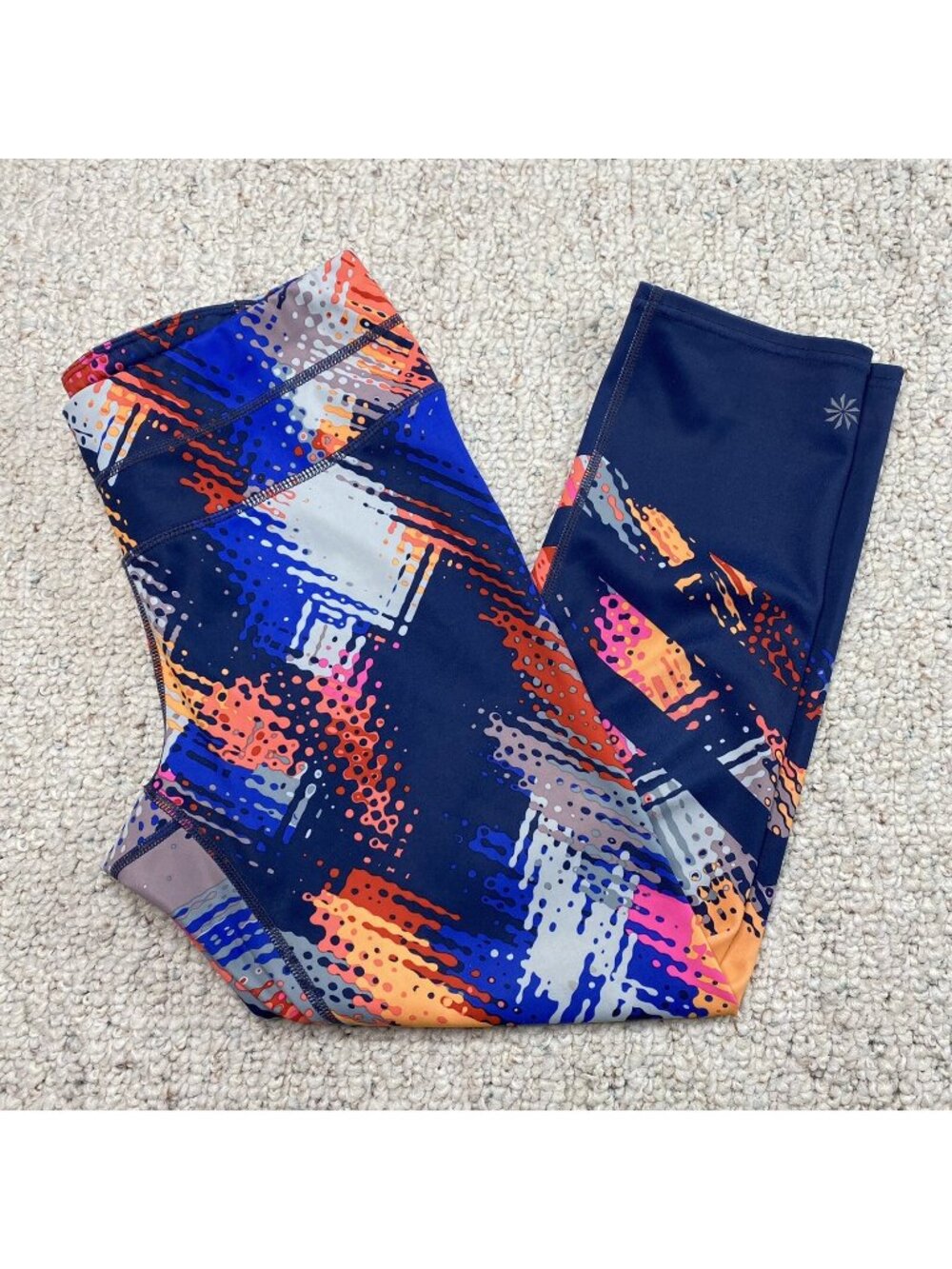 Athleta Blue Multicolor Leggings Sz S High Rise Printed Stretch Athletic PN13